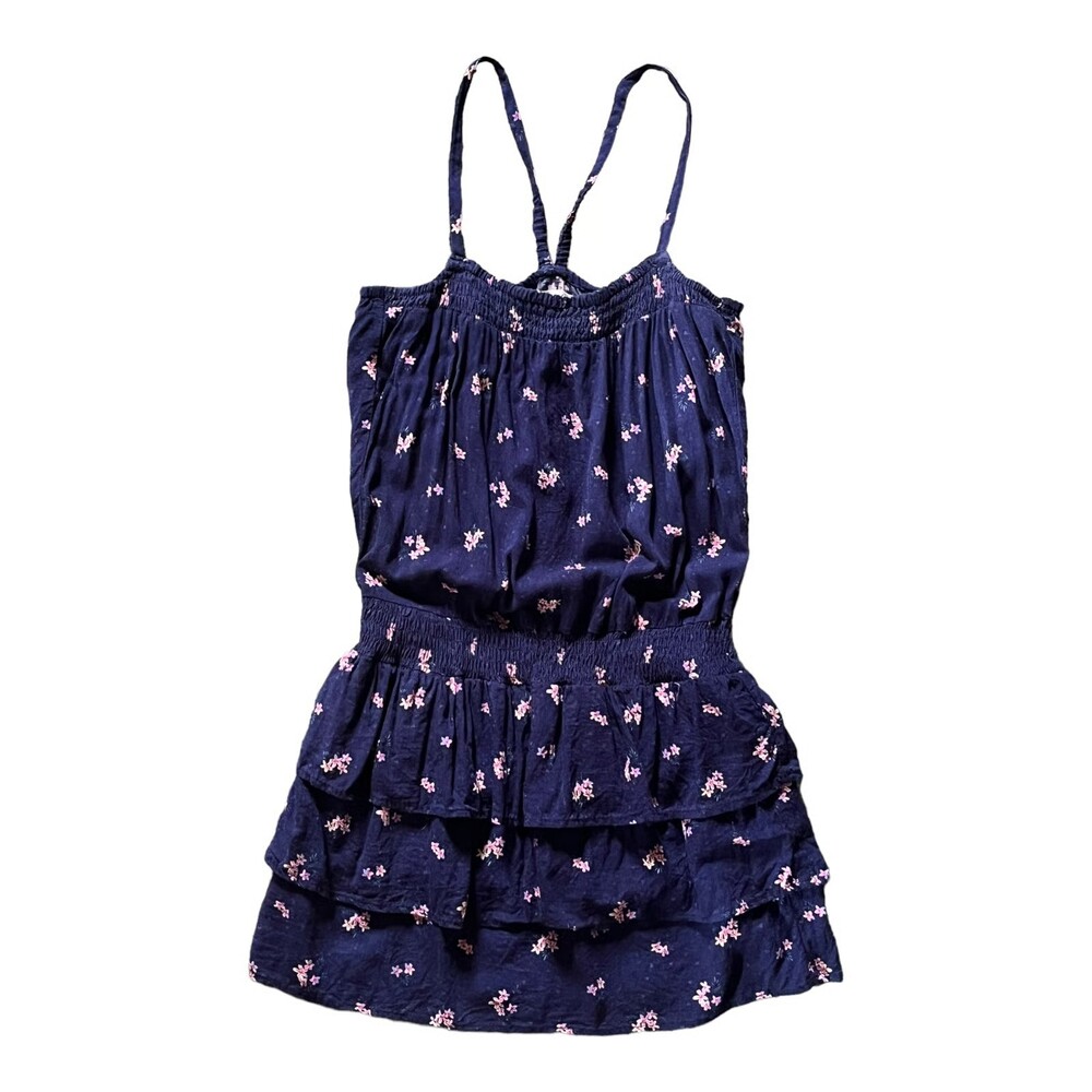 H&M L.O.G.G. Girls 8-9 Yrs Navy Blue & Pink Floral Romper Skort Dress